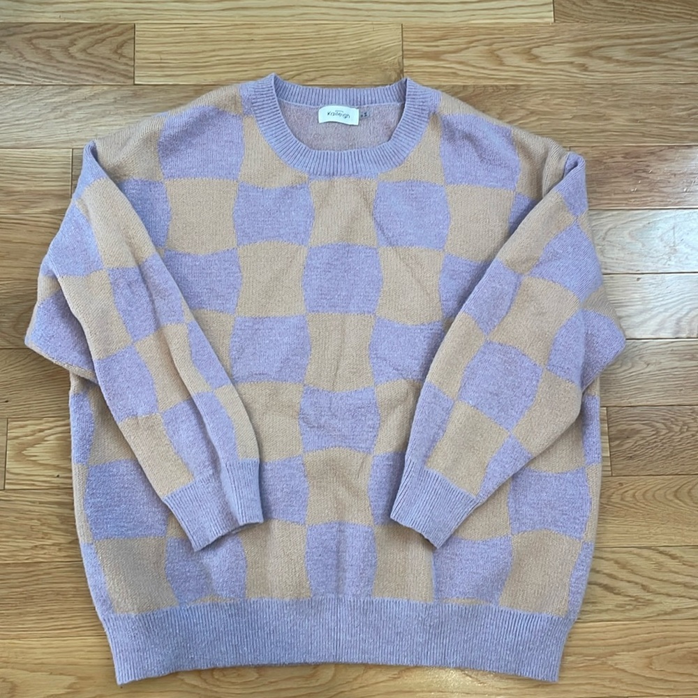 Kaylee purple and tan checkered sweater